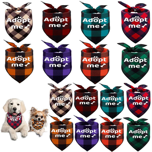 16 Pcs 2 Size Adopt Me Dog Bandanas Pet Plaid Reversible Triangle Bibs Printing Pet Scarf Bibs Accessories for Small Medium Large Dogs Cats Pets Animals 8 Colors