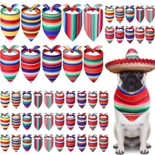 Abbylike 50 Pieces Dog Bandanas Bulk Mexican Stripes Dog Bandanas for Dogs Colorful Dog Kerchief Bibs Triangle Dog Bandana for Cinco De Mayo Mexican Pet Costume Party Decoration